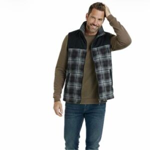 Pendleton Men's M Wool Blend Insulated Vest Full Zip Black Plaid Stand Collar